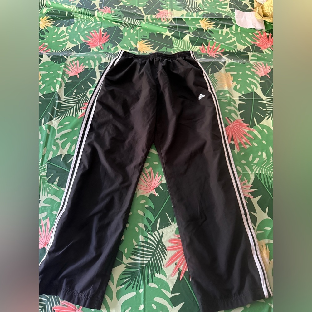 Adidas White Stripes Black Lined Men’s Athletic Activewear Pants M Y2K